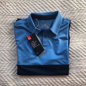 Boys Blue Striped Under Armour Performance Polo